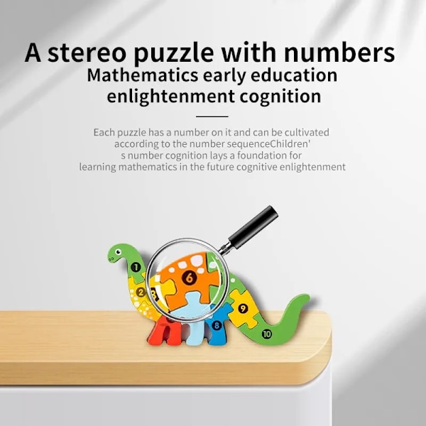 3D stereoskopisk trä pussel tecknad film dinosaurie djur form färg kognitiv pedagogisk spel montessori leksak