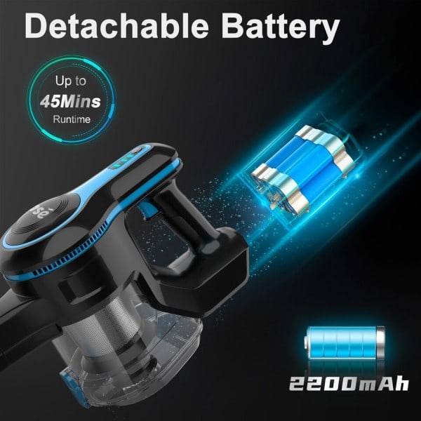 Sladdlös dammsugare 6-i-1 uppladdningsbar lätt stick dammsugare med 2200mAh batteri