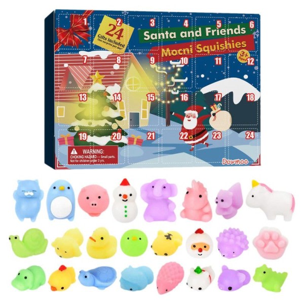 Jul advent kalender med utsökt gåva låda söt snögubbe mochi djur nedräkning leksak