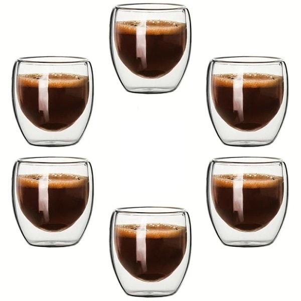 6 stykker 80 ml dobbel vegg glass kopp varme isolasjon transparent håndlaget te drikke kopper