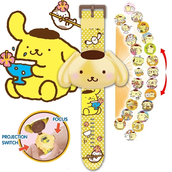 Hello Kitty Toys Set 3D Projection Digital Watch Cinnamoroll Kuromi Melody Anime Action Figures Model Toy