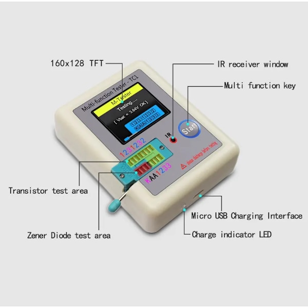 1,8 tuumainen TFT LCD näyttö monimetri transistori testeri diodi triodi kondensaattori vastus testi mittari
