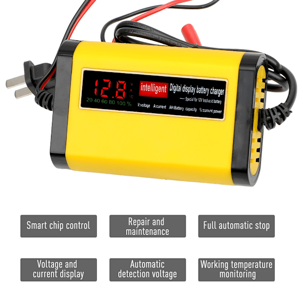 Fuld Automatisk Bil Batteri Oplader Digital LCD Skærm 2A Hurtig Opladning 3 trin Bly Acid AGM GEL Batteri-opladere