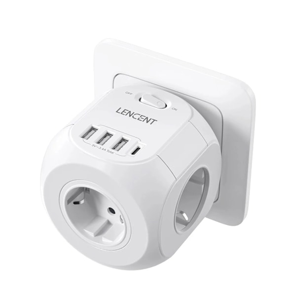 Seinä pistorasia laajennus 3 AC pistorasiaa 3 USB porttia ja 1 tyyppi C 7-in-1 EU pistoke laturi