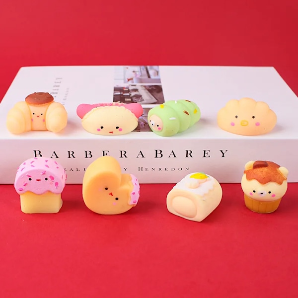 8 Pieces Mochi Squishy Decompressio Bake Mini Legetøj Squeeze Soft Sticky Stress Relief Sjove Fidget Mini Legetøj