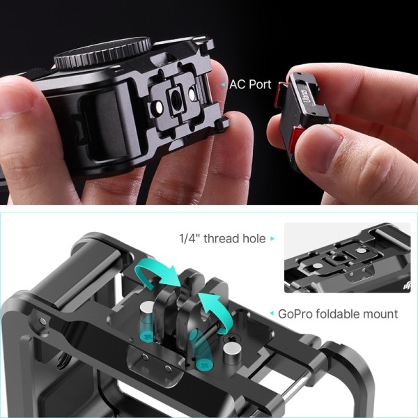 Metal Cage Quick Release GoPro Foldable Mount with Cold Shoe Full Protective Frame Case