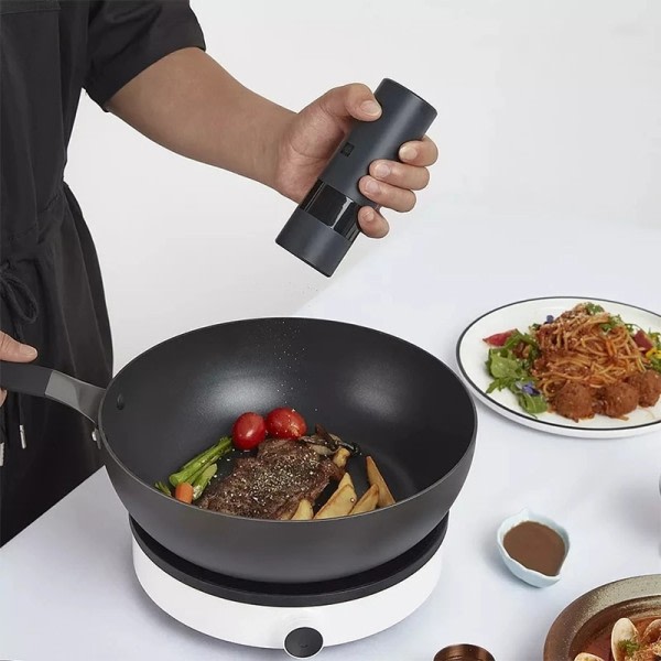 Elektrisk Kværn Automatisk Kværn Peber Og Salt  LED Lys 5 Modes Peber Krydderi Korn Pulverizer