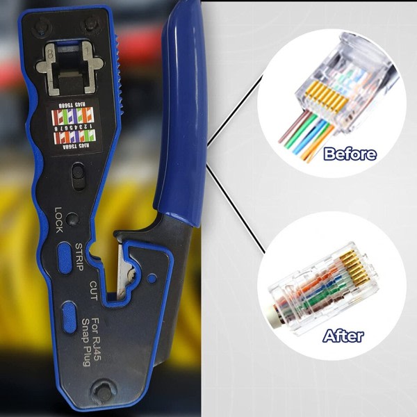 Crimp Tool Pass Through Crimper Cutter for Cat6a Cat6 Cat5 Cat5e 8P8C Modular Connector Ethernet Crimp Tool