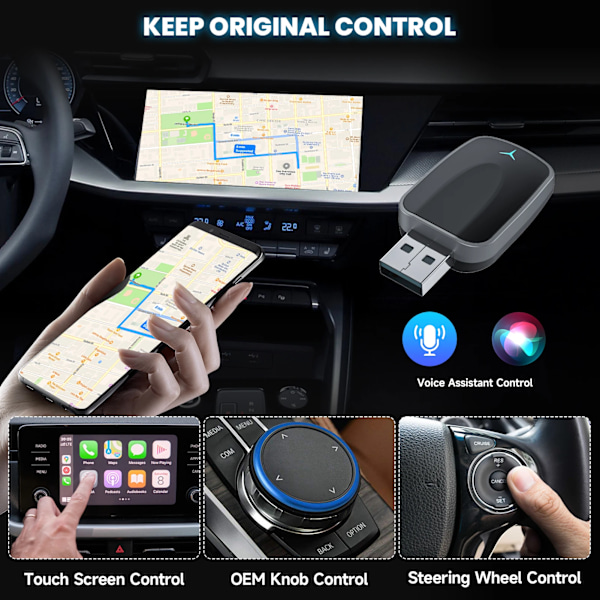 2-i-1 Wired to Wireless CarPlay Adapter & Android Auto Wireless Adapter Plug & Play