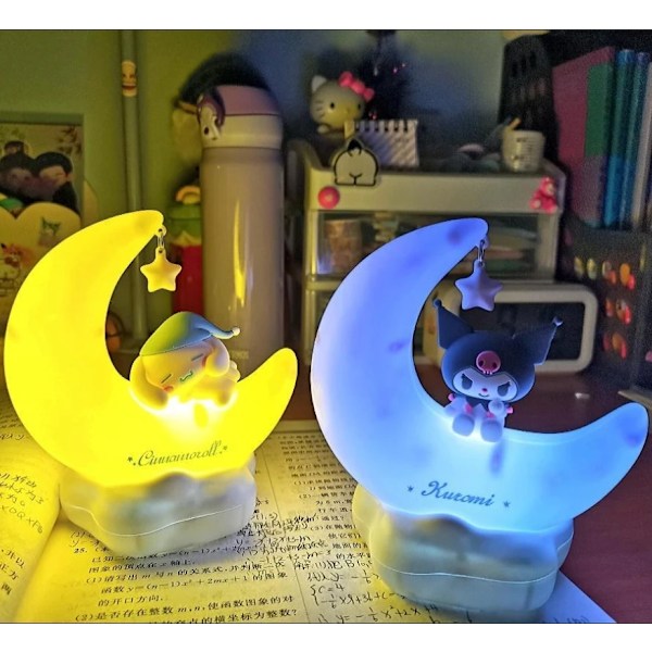 Kuromi  Cinnamonroll Moon LED Lys Kawaii 3D Tegnefilm Ornament Sød Skønhed Soveværelse Nat Lys