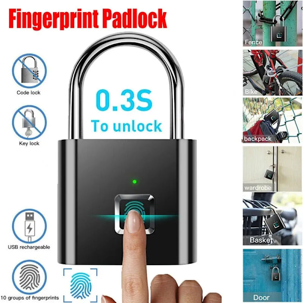 Sormenjälki lukko avaimeton vedenpitävä varkaudenesto Smart Lock sormenjälki riippulukko
