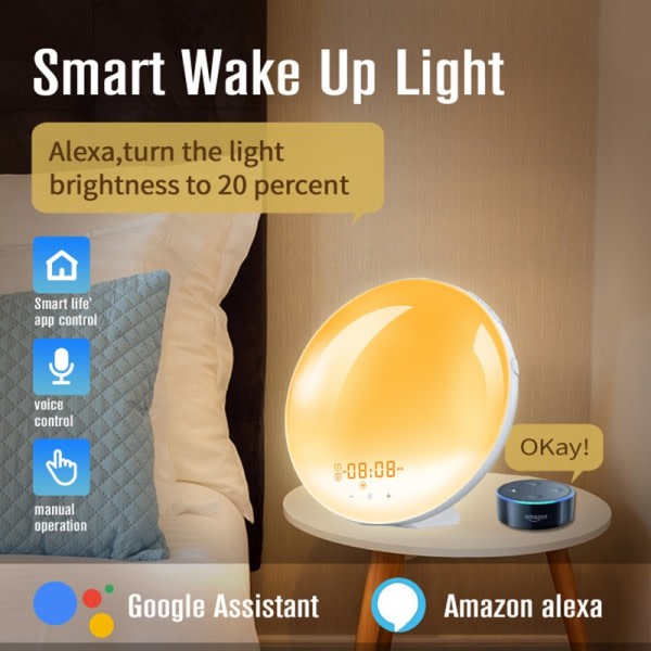 Smart WIFI Nat Lys Digital Wake Up Light Vækkeur Ur Solopgang/Sunset Smart  Life APP Kontrol 264f | Fyndiq