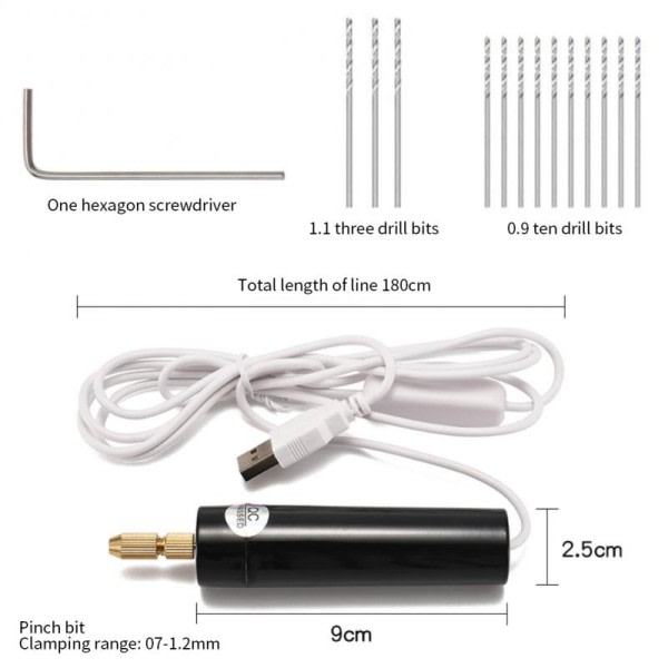 Mini Elektrisk Borr Bärbar Handhållen  USB Drill Rotary Verktyg Gravör Penna Borrning Smycken Verktyg Med Borrbitar Elektron Verktyg