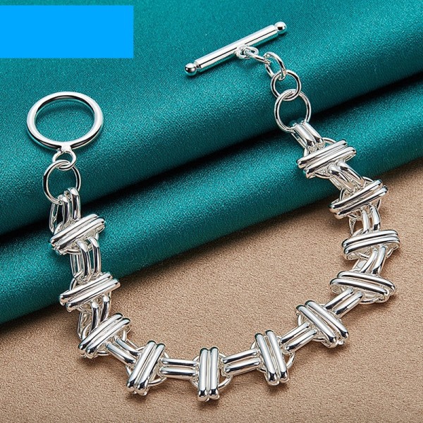 925 Sterling Sølv Rund Cross Glatt Design Sjarme 20cm kjede armbånd for kvinner