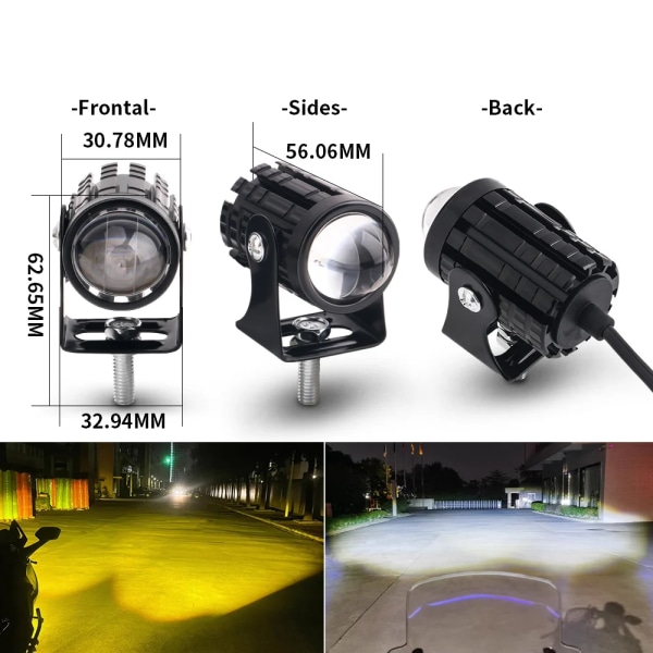 Hög kvalitet 2 delar Universell Motorcykel LED Strålkastare Projektor Lins Dubbel Färg ATV Scooter Köra Lampa Dimma Ljus Extra Spotlight Lampa