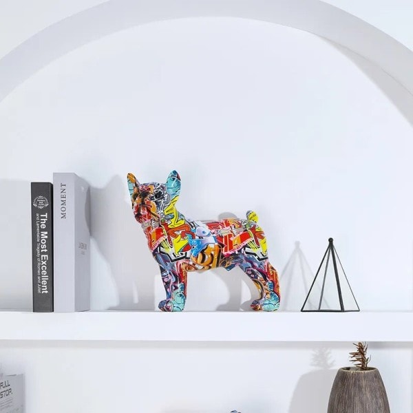 Maleri Graffiti Bulldog Statue Trykt Harpiks Hund Håndværk Hjem Dekoration