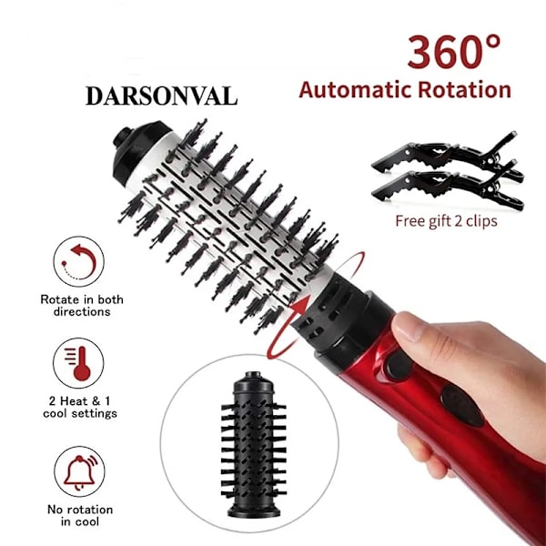 2 Utbytbart Huvud 360 Roterande AirFlow Varm Air Brush Hår Rightener Curler Järn Volumizer Blowers Elektrisk Hår Torktumlare Kam
