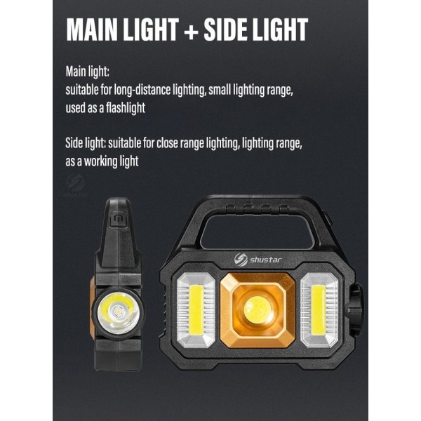 Hög effekt led ficklampor uppladdningsbara camping arbete ljus multi funktionella bärbara ljus