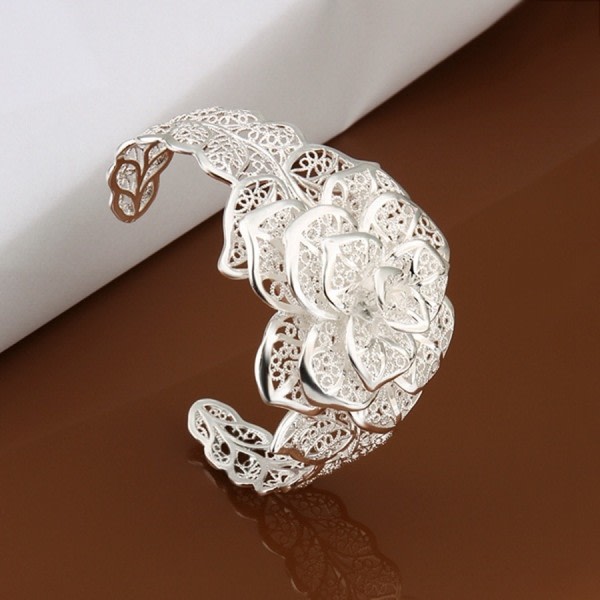 925 Sterling Sølv smykker armbånd Hot engasjement smykker kvinner blomster åpninger armbånd