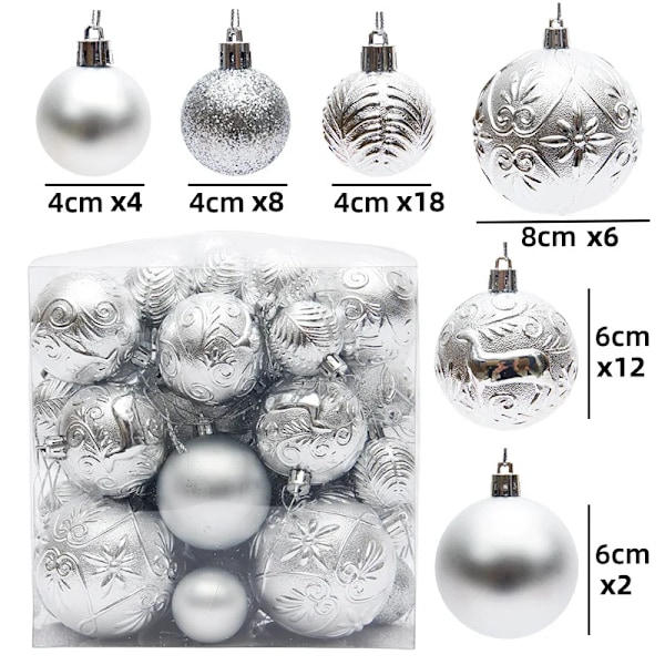 50 bitar Silver Rött Specialformad Jul Ball Ornament