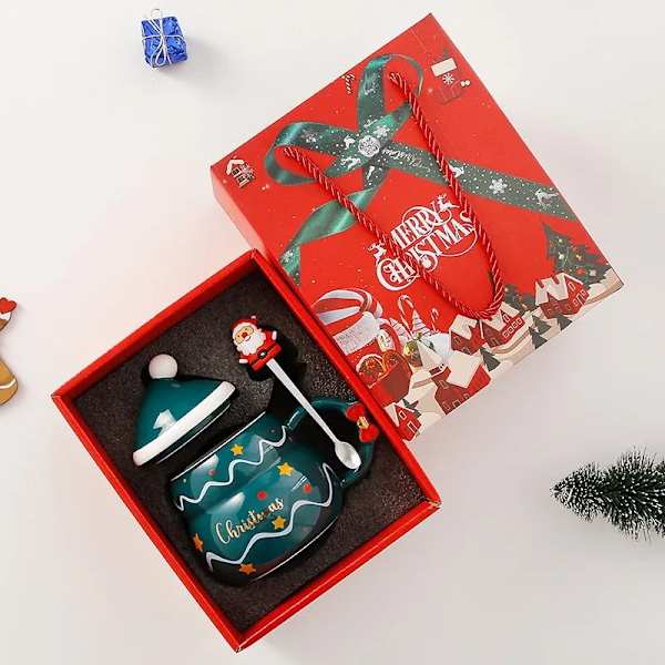 Jul keramik mugg med present box Drickskopp med lock sked Dricksföremål kaffe mugg jul dekoration