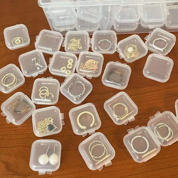 24 bitar Mini Square Förvaring Låda Transparent Plast Lådor För Smycken Förvaringsfodral