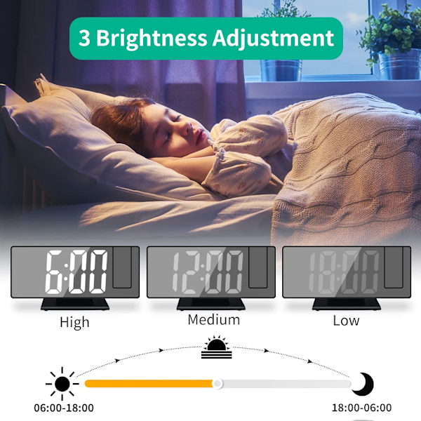 180° Arm Projektion Alarm Klocka med Tid Temperatur Digital Alarm Klocka Snooze Bord Klocka