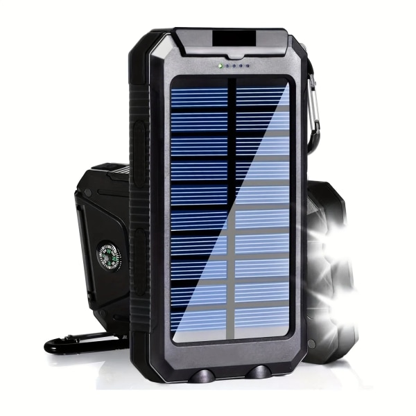 Solar Laddare Power Bank 20000mAh Portabel Extern Batteri Pack 5V Snabb Laddning Super Ljus Ficklampa Panel Laddning