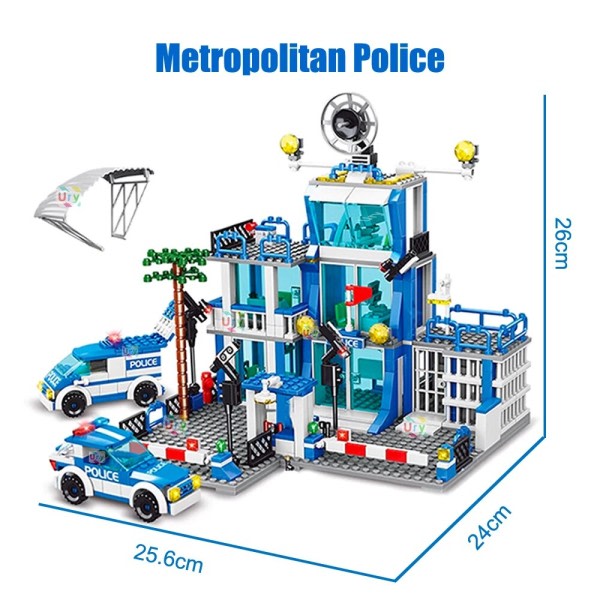 Polis station militär stad modell set fängelse bil polis figurer bygge klossar gör-det-själv leksak