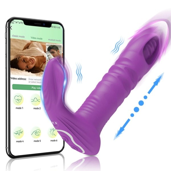 Bluetooth APP Kontrollerad Vibrator Kvinna Trådlös Thrusting Dildo G Punkt massagerare