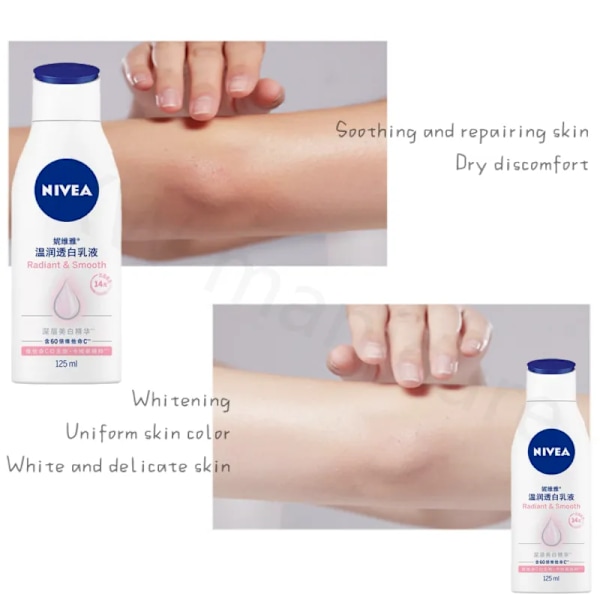 125ml Nivea Whitening Kroppsmelk Letter Tørr Hud Peeling Fukterer Hud Generer
