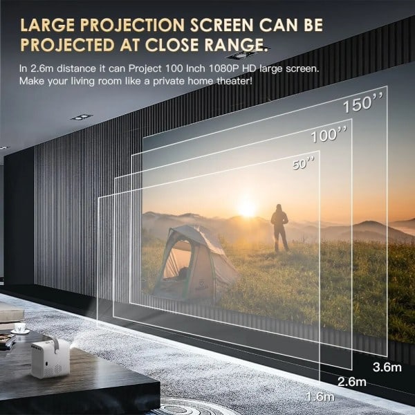 Smart Projektor Mini Projektor 300 ANSI Lumen 10000L Bærbar Projektor med WIFI og Bluetooth Kompatibel med TV Stick Bærbar PC
