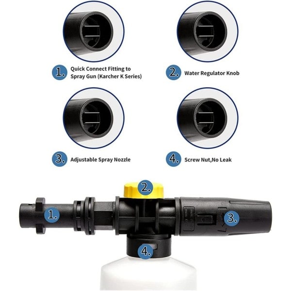Snø skum kanon for Karcher bilvask K-serien Justerbar dyse kompatibel med Karcher K2/K3/K4/K5/K6/K7 Trykk vasker