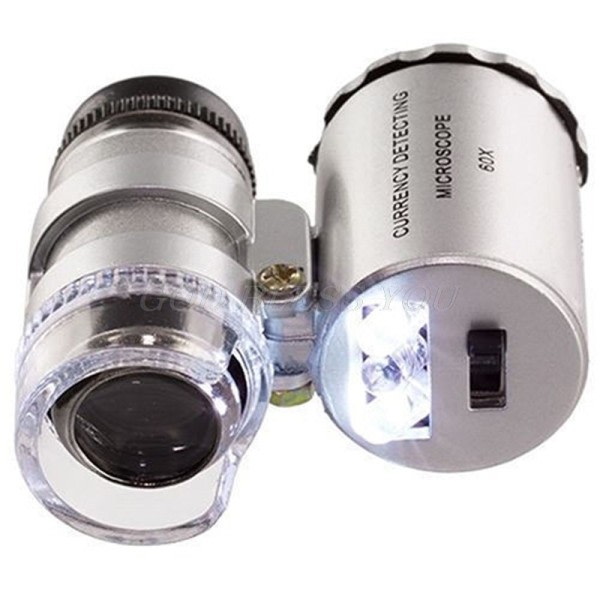 60x Mini Lomme LED UV Smykke Lup Mikroskop Glas Smykker Lup