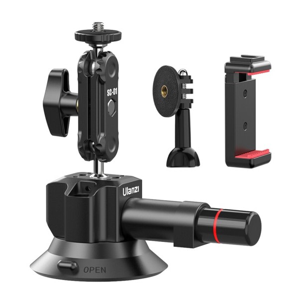 Sugekop montering til GoPro Hero 11/10/9/8 i telefon 14/13/12 Suge kamera Dobbelt kuglehoveder