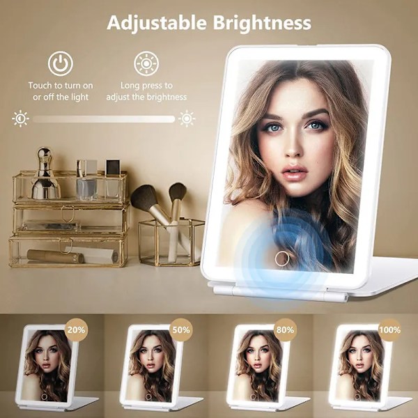 Bärbar Vanity Lampa Vikbar Kosmetik Speglar Lighted Touch Screen Makeup Spegel Med LED Lampa Usb Laddningsbar Vikbar Design