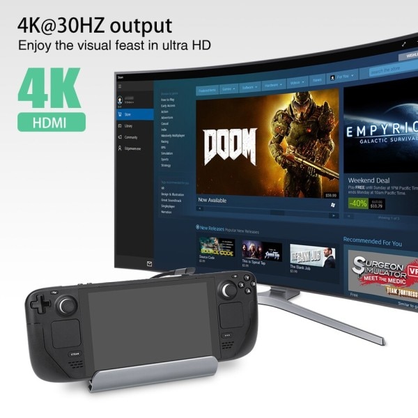 Dockningsstation Kompatibel med Steam Däck 6-i-1 Steam Däck Dock med HDMI 4K@60Hz Gigabit Ethernet 3 USB-A 3.0 Laddning USB-C