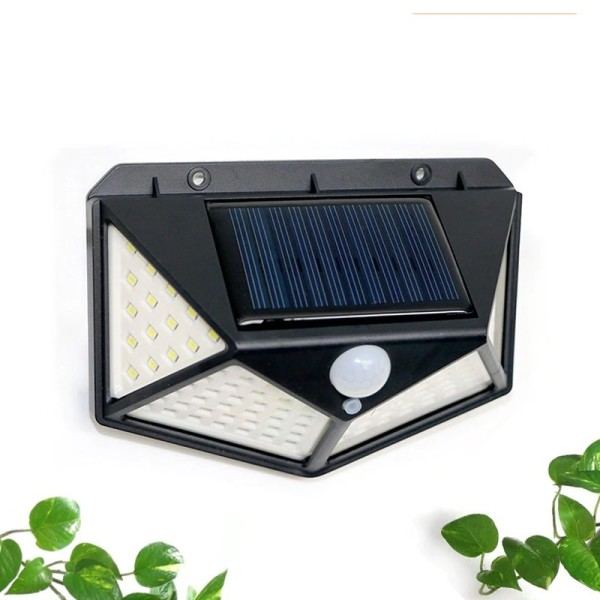 4 sider 100 LED 3 modi glød PIR bevegelsessensor solenergi vegg lys