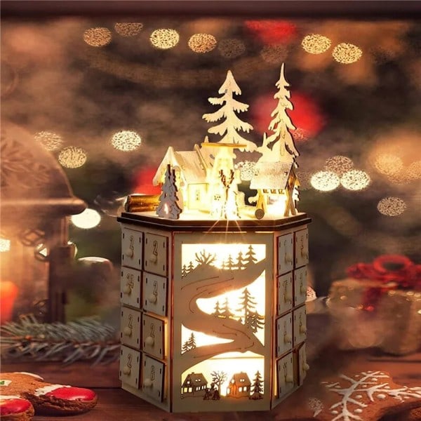 Roterende Musik Jul Lysende Legetøj LED Lys Træ Jule Advent Kalendere Ornament