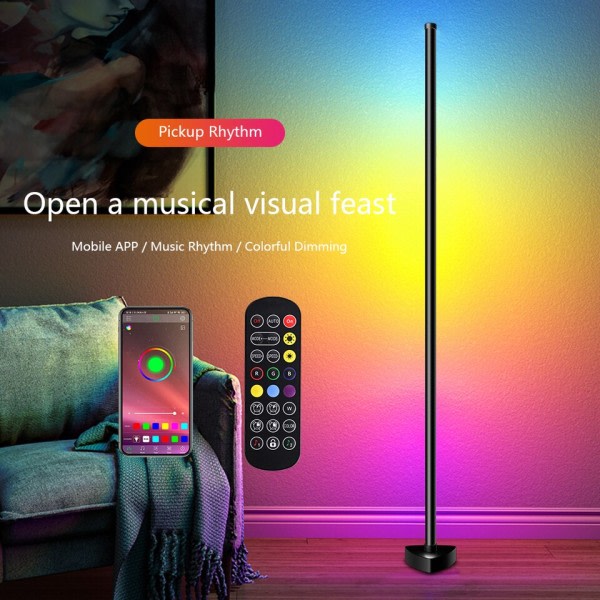 Stue Rom Dimbar Hjørne Gulv Lampe 141cm Stativ Bluetooth RGB LED Mood Light