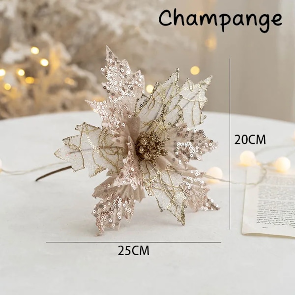 Glitter kunstig jule blomster jule tre pynt hjem falske blomster jule pynt