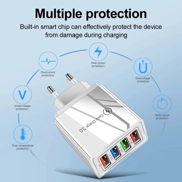 Multi Port 4 USB Snabb Charge 3.0 För Telefon Adapter Surfplatta Bärbar Vägg Laddare Snabb Laddare