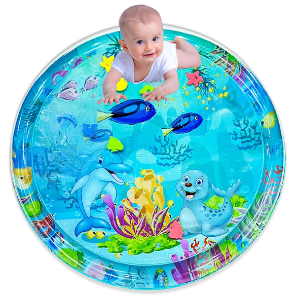 100cm Large Baby Leker Vatten Matta Delfin Säl Mönster PVC Uppblåsbar Rund Lekmatta kudde