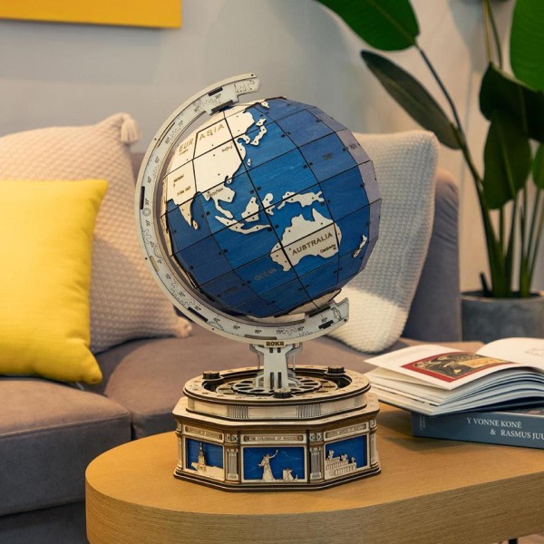 Robotime 3D Globe Træ Puslespil 567 stk Oversized DIY Rotable Spil Samling Legetøj
