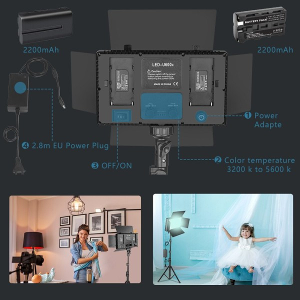 LED Video Ljus Foto Studio Lampa Bi-Color 2500K-8500k Dimbar med Stativ Stativ Fjärrkontroll
