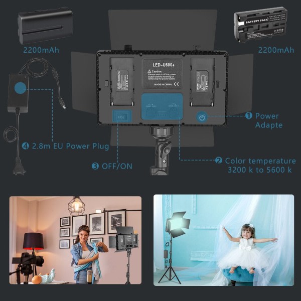 LED Video Lys Foto Studio Lampe Bi-Color 2500K-8500k Dæmpbar med Stativ Stativ Fjernbetjening