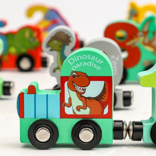Magnetisk Dinosaur Tog Nummer Træ Legetøj Læring Biler Med Tal Farve Tog Montessori Legetøj