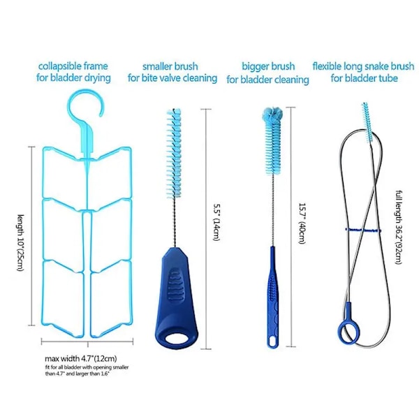 Vand hydrering blære rengøring børste kit plastik udendørs drikke vand pose renser camping vandreture madlavning forsyninger 4 i 1