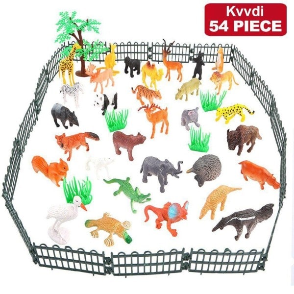 54 bitar Mini Djungel Djur Leksaker Set  Realistisk Vild Plast Djur Lärande leksaker