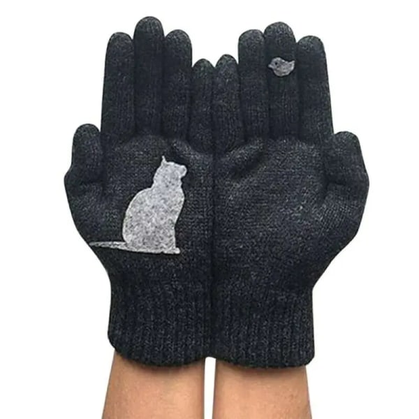 Vinter hansker for herrer kvinner tenåringer søte katt og fugler trykte termiske strikkede hansker
